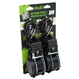 Retractable Ratchet Straps with Safety Clips 25mm Wide 3.6m Long BLACK (RW106)