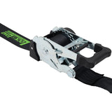 Pair of Black Retractable Ratchet Straps with Swan Hooks 50mm Wide 3m Long (RW216)