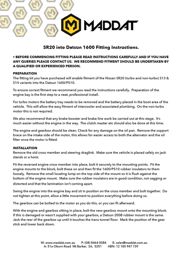 Datsun 1600/510 SR20 Ultimate Performance Kit