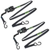 Retractable Ratchet Straps with Safety Clips 25mm Wide 3.6m Long BLACK (RW106)