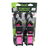 Retractable Ratchet Straps with Safety Clips 25mm Wide 3.6m Long PINK (RW106)