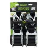 Pair of Black Retractable Ratchet Straps with Swan Hooks 50mm Wide 3m Long (RW216)