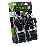 Pair of Black Retractable Ratchet Straps with Swan Hooks 50mm Wide 3m Long (RW216)